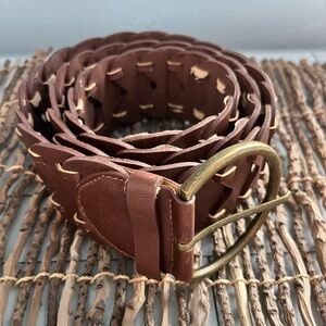 Brown Leather Braided wide Belt NWT 45”long